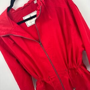 Towne London Fog Parka Jacket Womens M Red Hooded Zip Front Drawstring